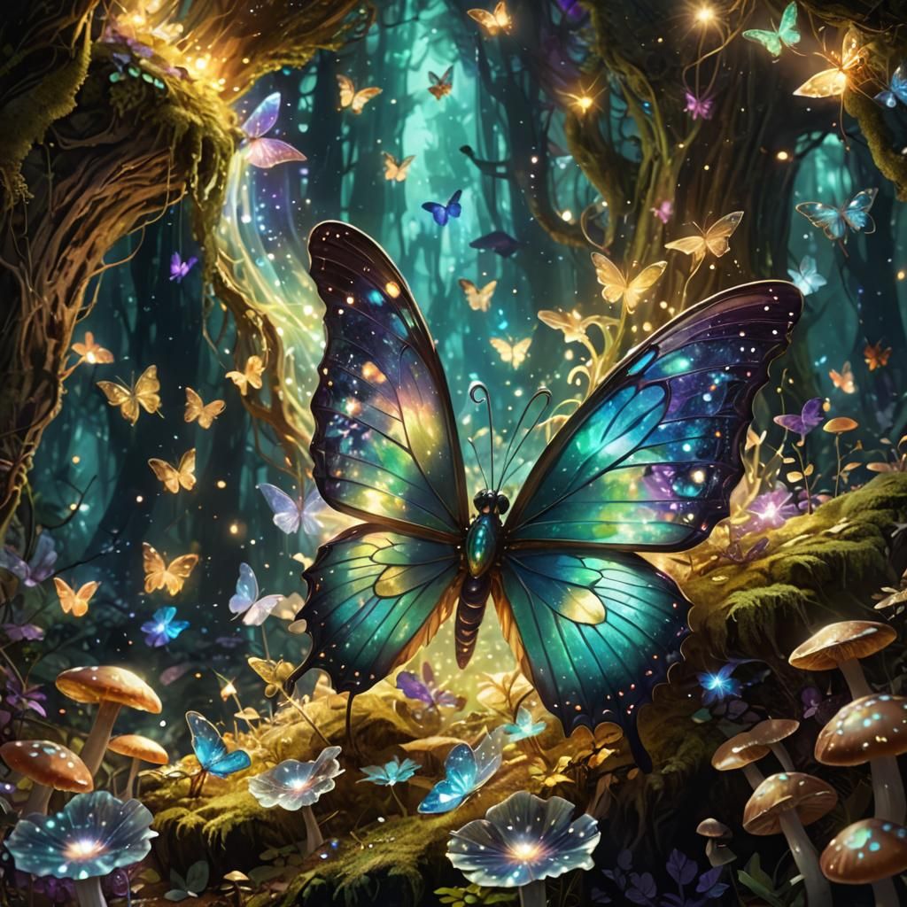 Mystical Celestial Butterfly Concept Art in Forest