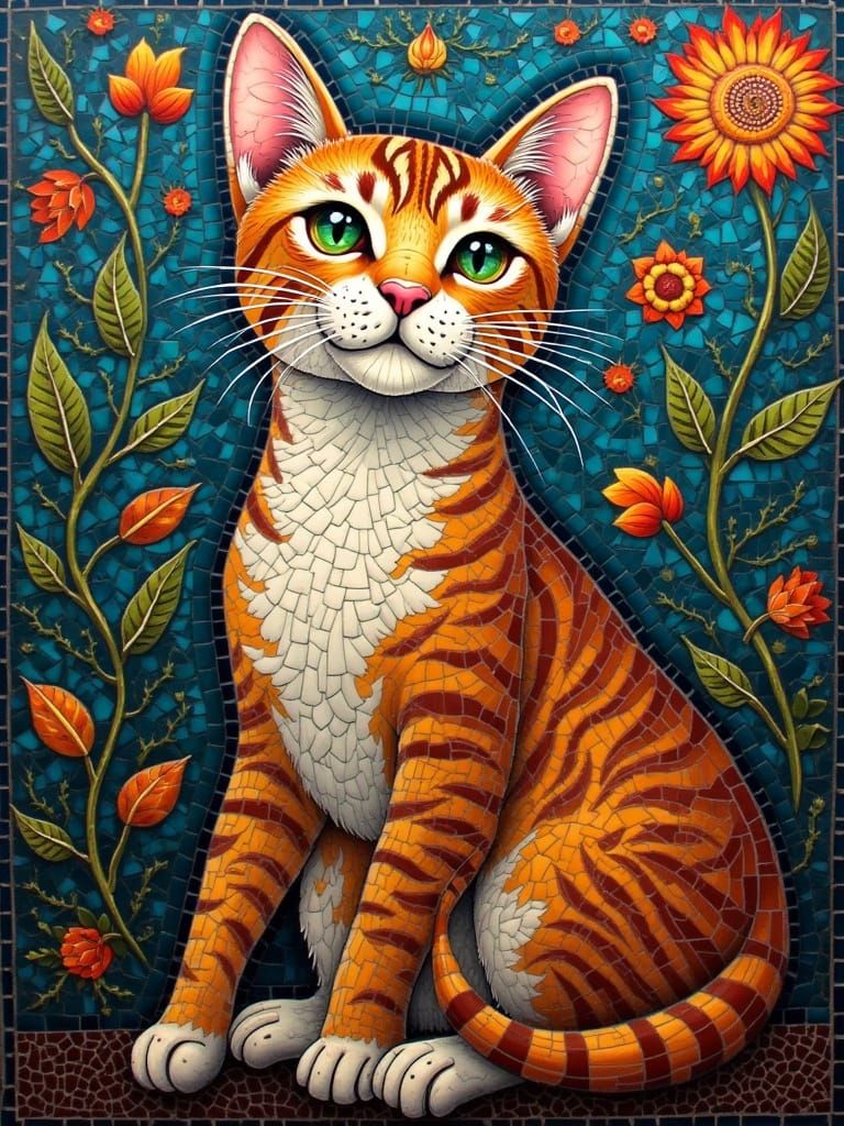 Famous Cat in Art Deco Mosaic Style