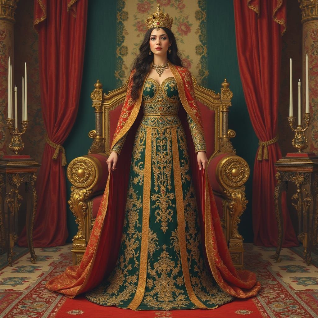 Ancient Persian Queen Ester in Opulent Throne Room