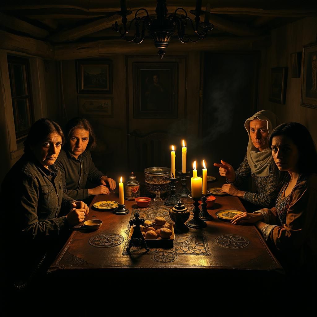 Armenian Family Mystical Gathering in Blended Art Styles