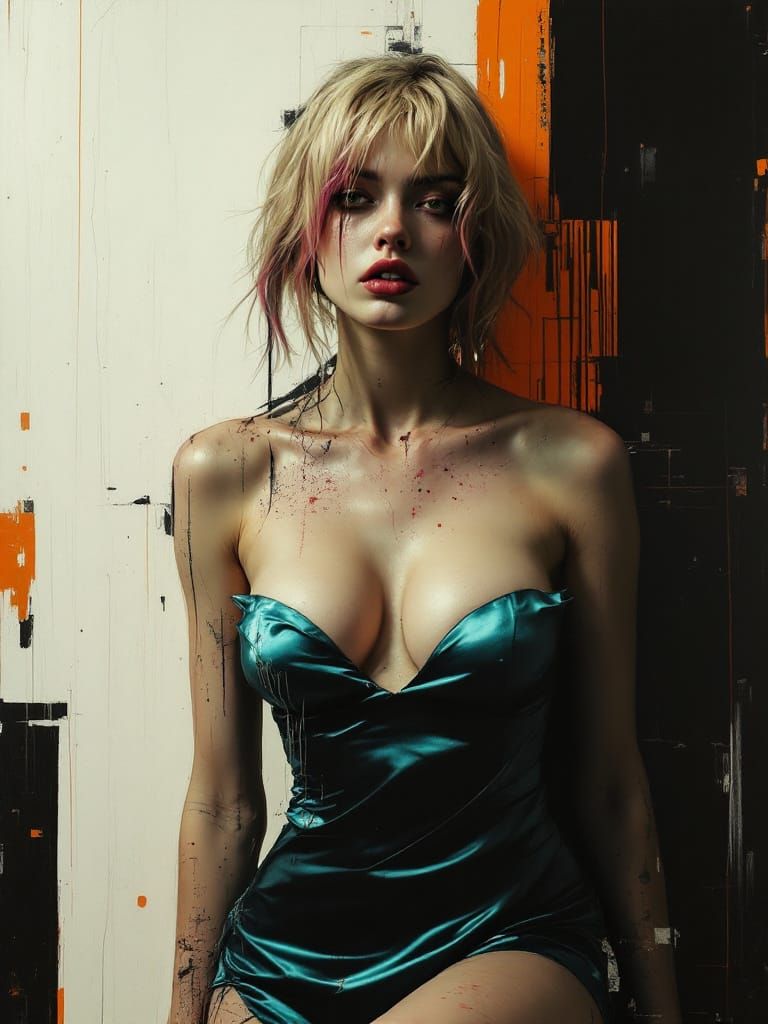 Pin-Up Woman in Metallic Dress, Zorn & Bacon Style