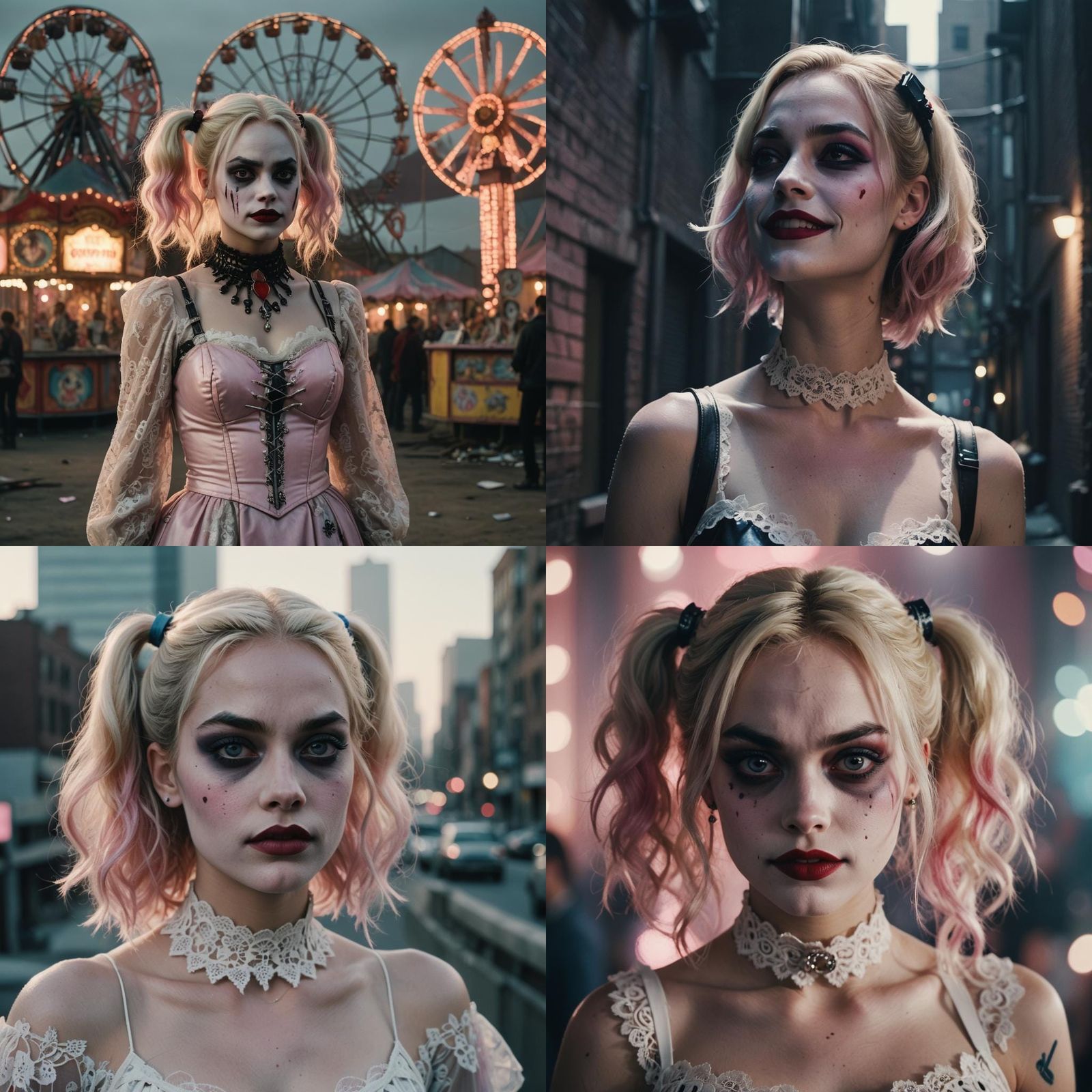 Harley Quinn Portrait with Pink Lips, Cinematic Style
