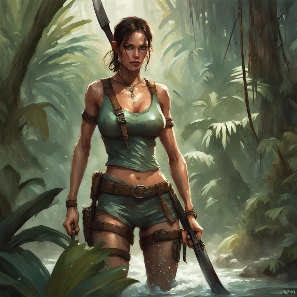 Lara Croft exploring in the Jungle