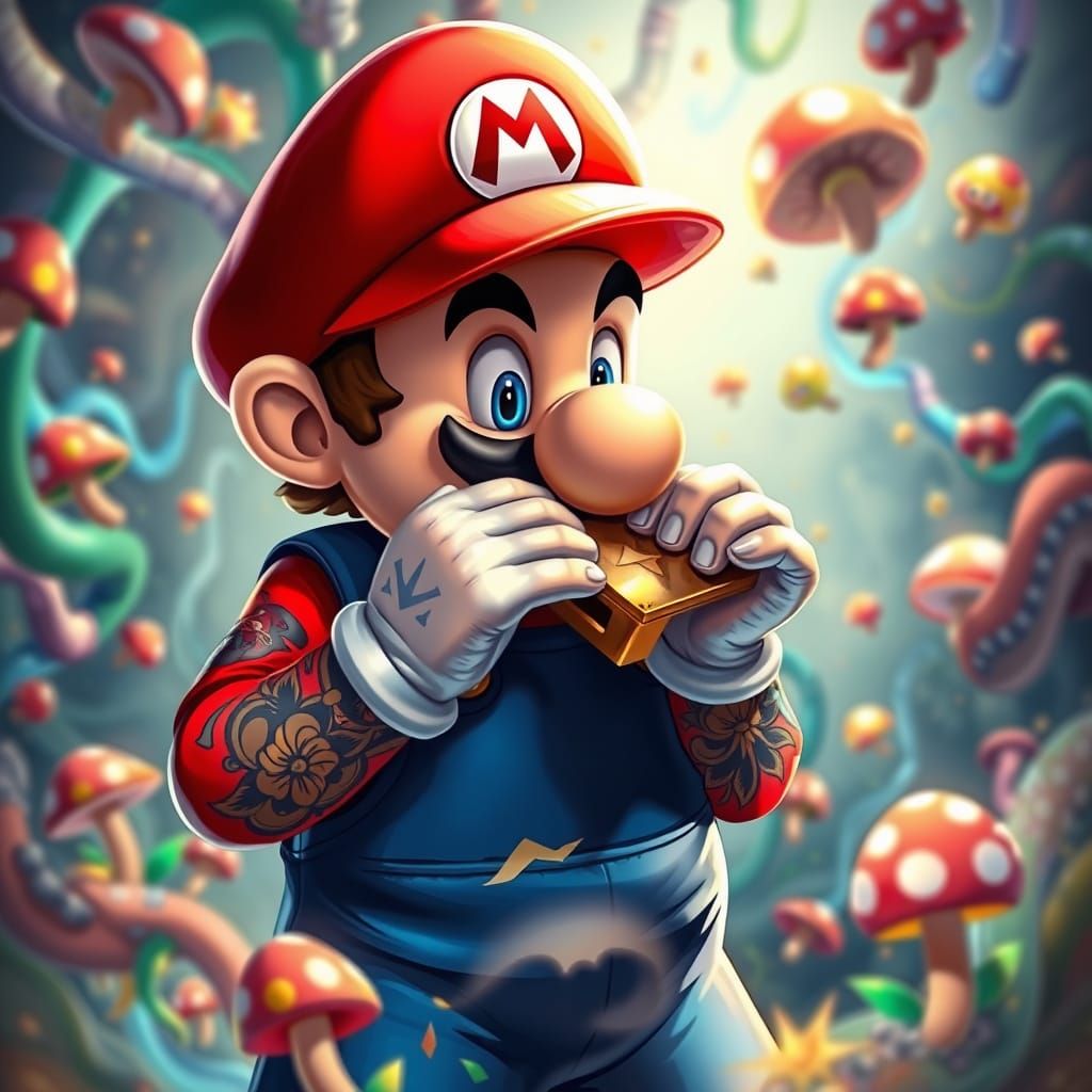 Super Mario Tattoo Art with Harmonica