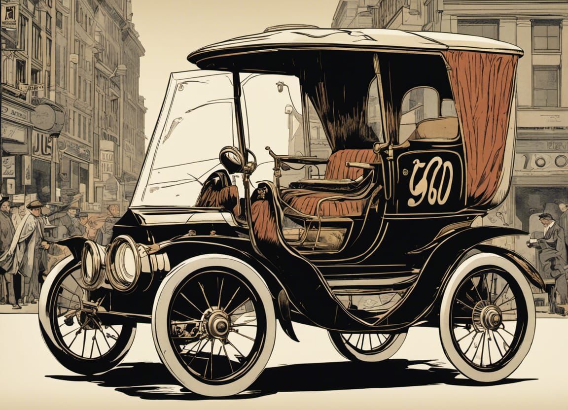 1900 Columbia Electric Car in Comic Book Style