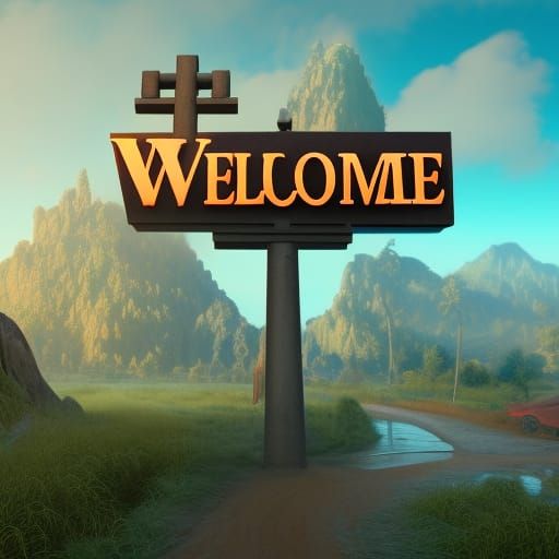 Detailed Matte Painting of a Welcome Sign