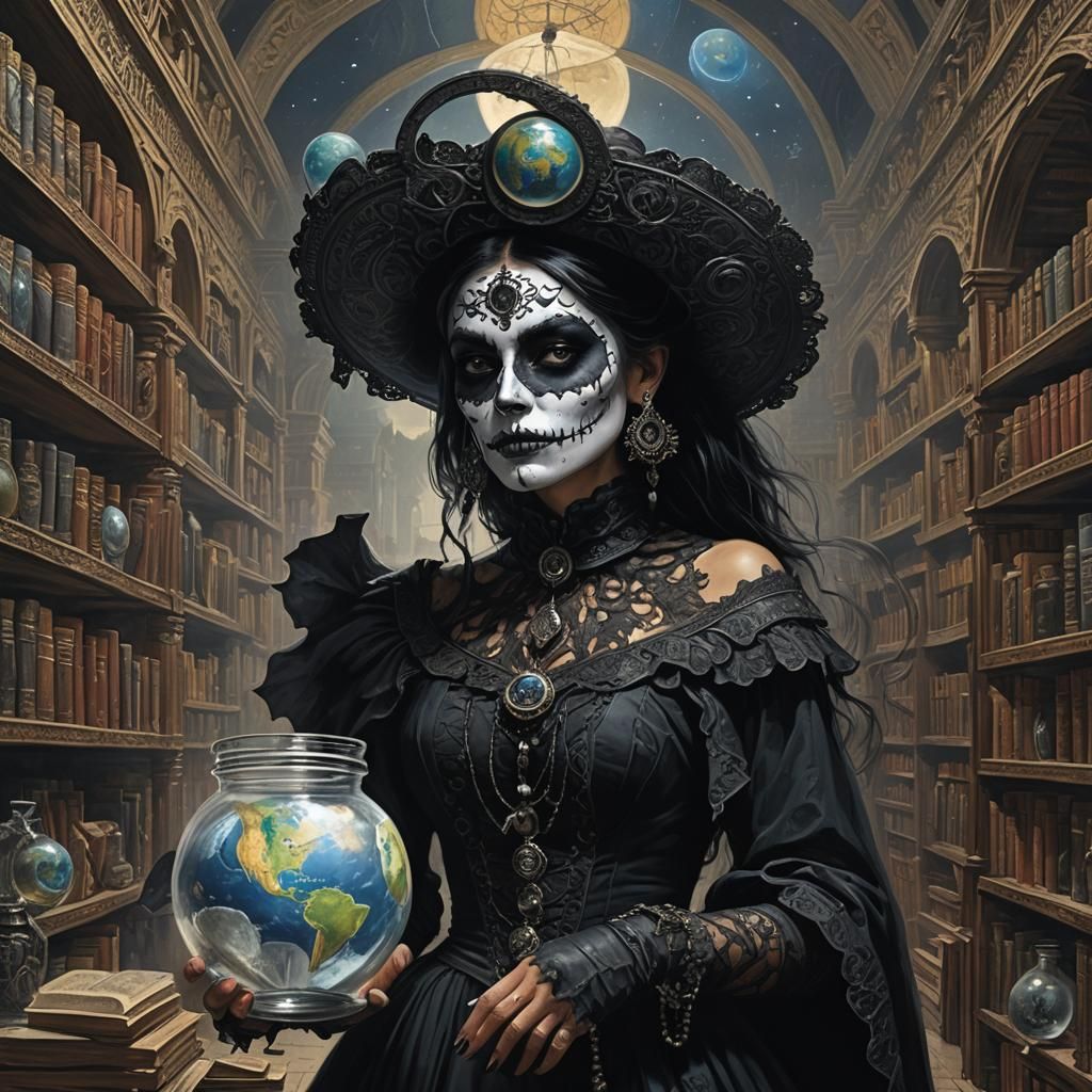 Gothic Woman with Earth in Jar