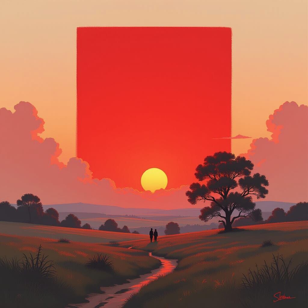 Crimson Landscape Evokes Dreamlike Digital Art