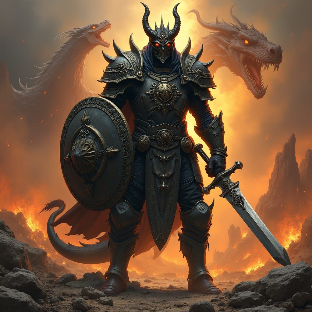 Dark Fantasy Dragonborn Paladin Engages Fierce Combat