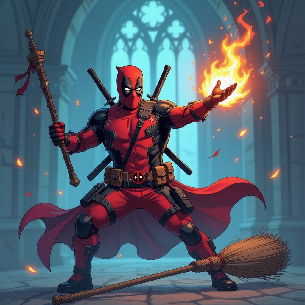 Deadpool as a Wizard at Hogwarts
