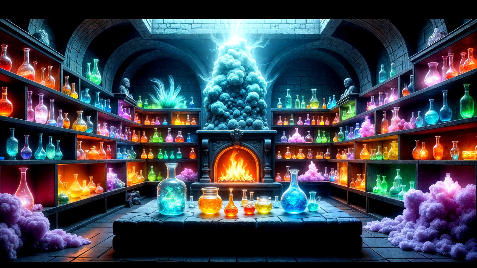 Medieval Alchemist's Laboratory in Shimmering Hues