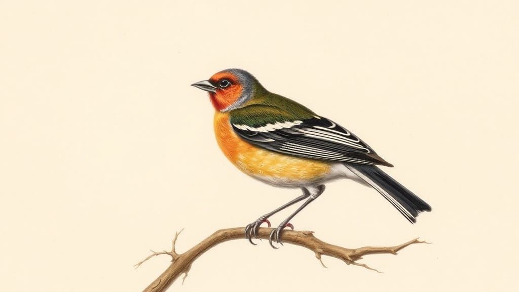 Chaffinch Bird in Audubon Style Illustration