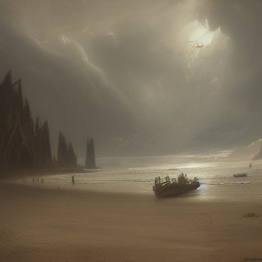 Horror Tropical Beach in Gustave Doré Style