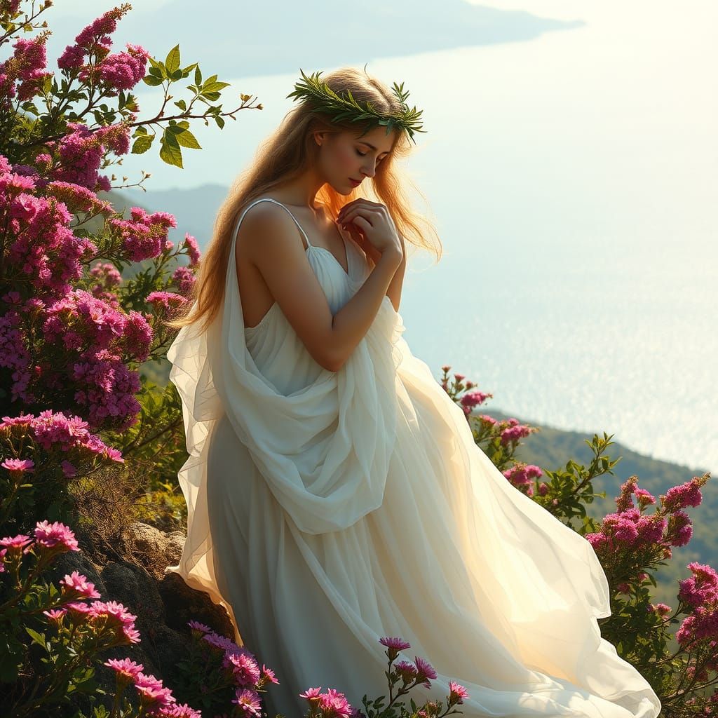 Ethereal Goddesses of Lesbos in Golden Light