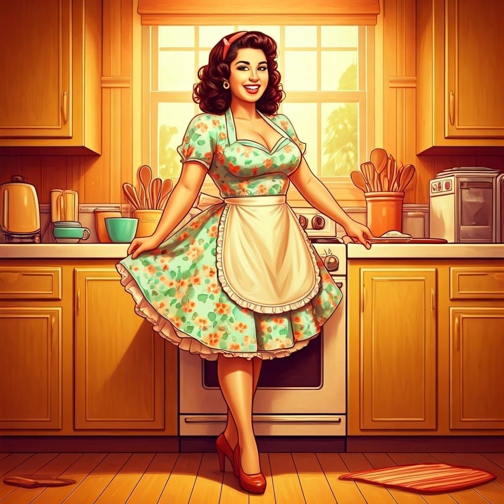 Retro Latina Pinup Girl in 1950s Illustration Style