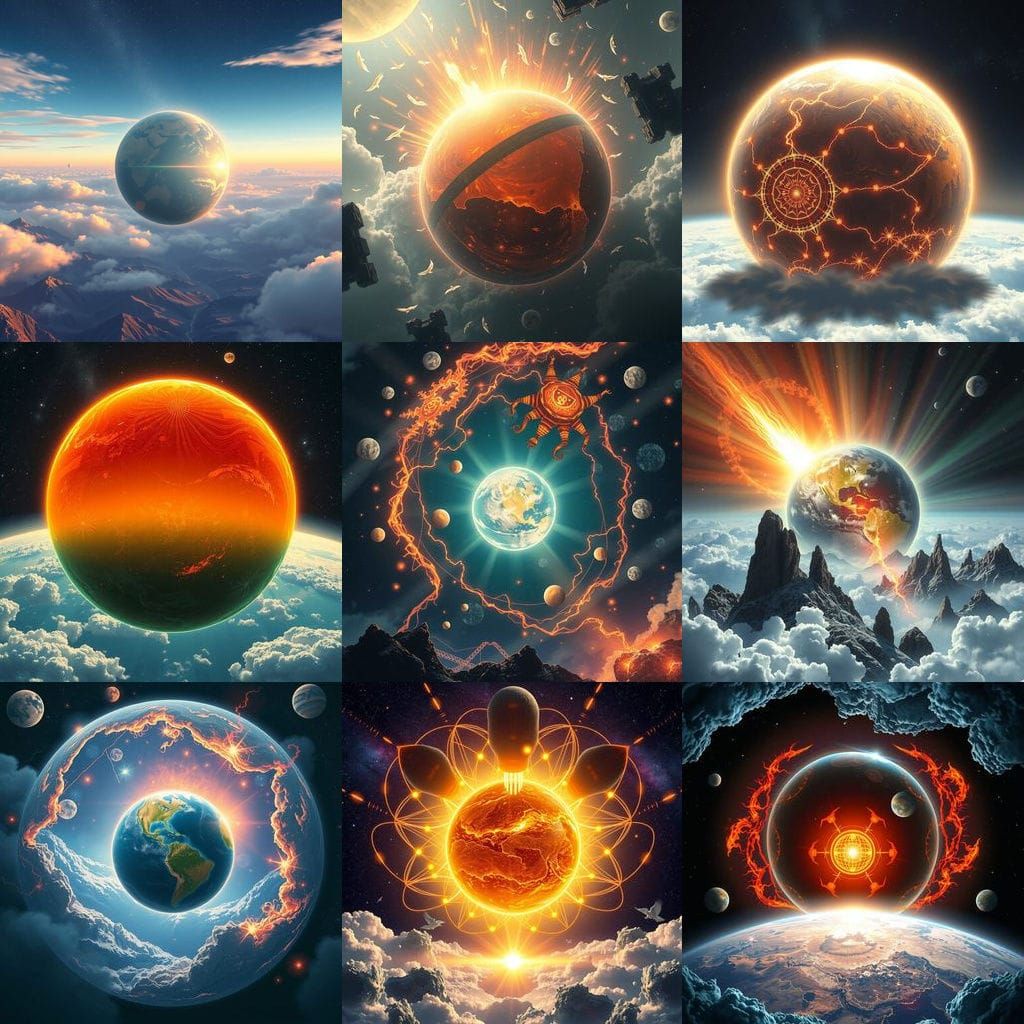 Cosmic Anomaly: Towering Energy Sphere Amidst Diverse Skies