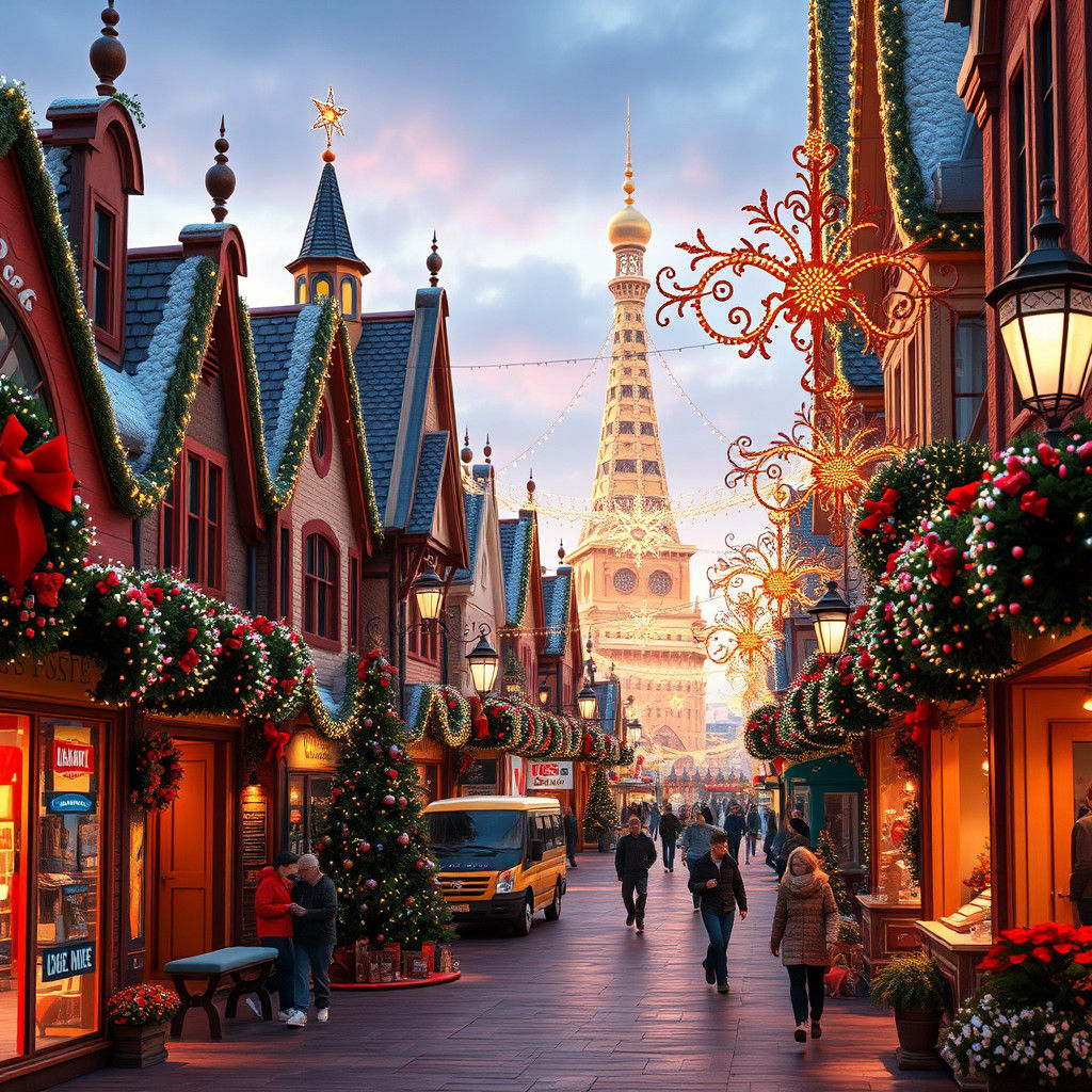 Festive Christmas Street Scene in 3D Style