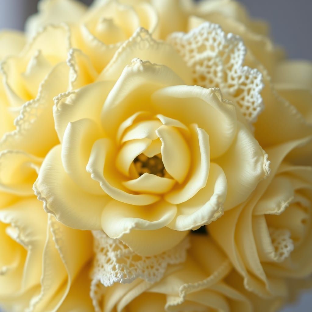 Hyperrealistic Silk and Lace Flowers in Soft Focus