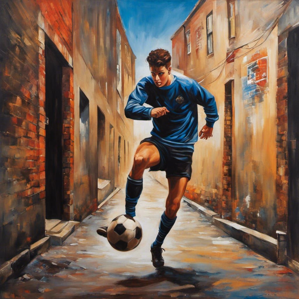 British Footballer in Alleyway: A Masterpiece Painting