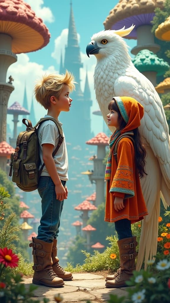 City of Giant Mushrooms: Matte Painting of Two Youths