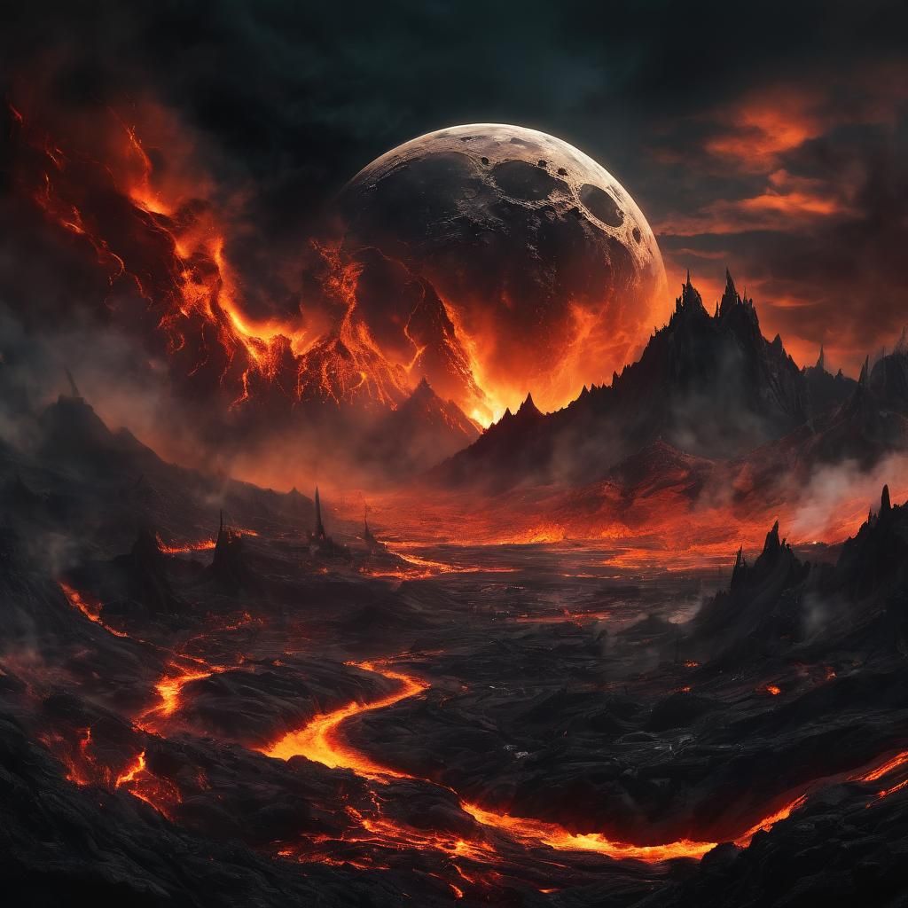 Hellish Earthquake Under Black Moon: Fantasy Matte Painting