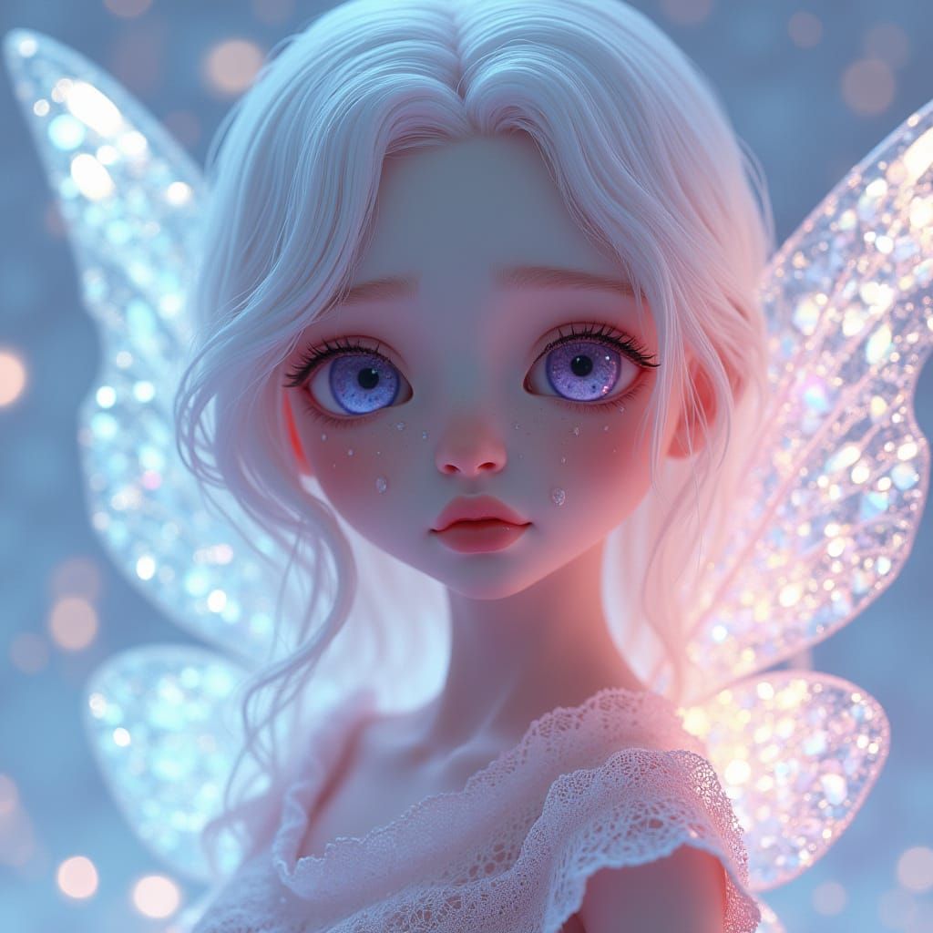 Ethereal Beauty with Holographic Tears and Butterfly Wings