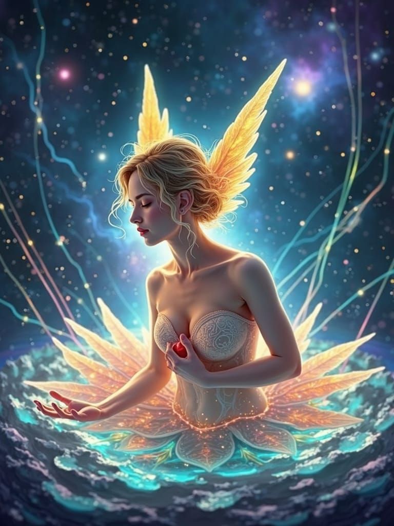 Celestial Prism: Woman Dissolving into Rainbow Light