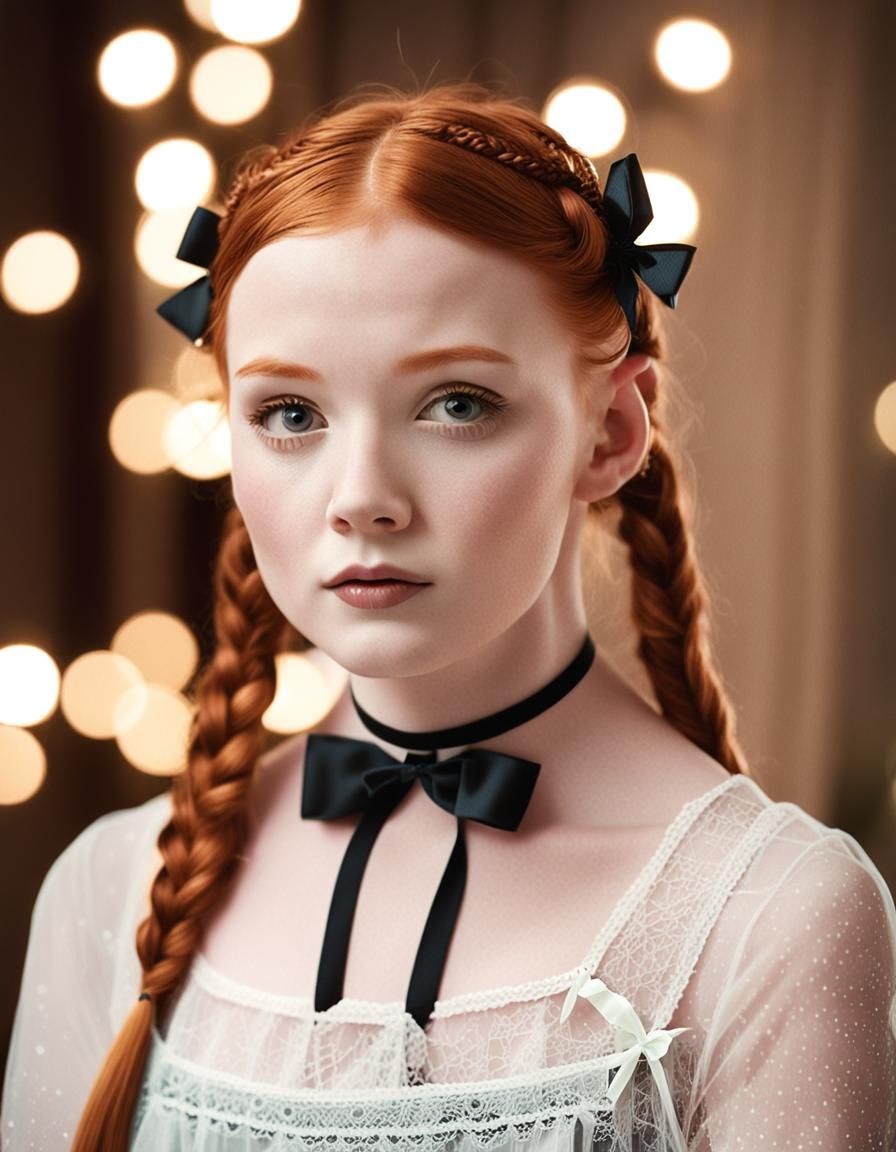Redhead in Negligee with Braided Pigtails