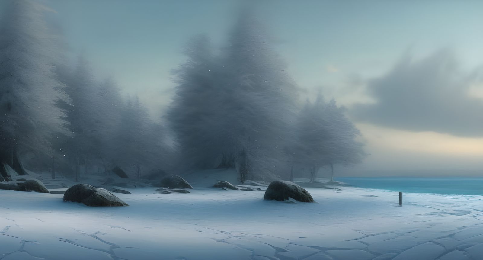 Magical Snowy Winter Beach Landscape in 8K