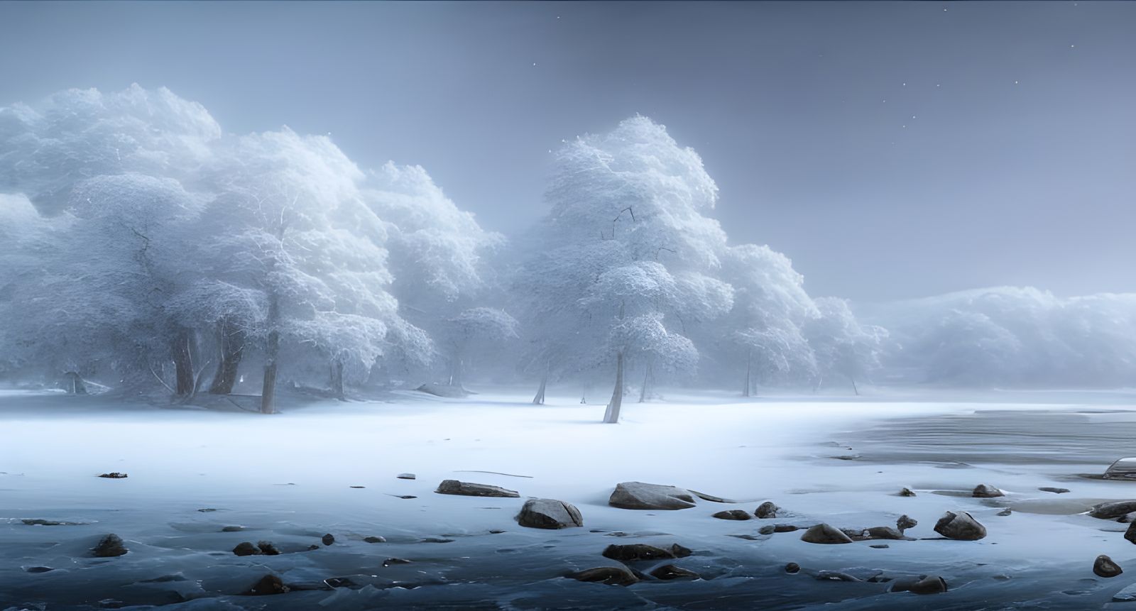 Magical Snowy Winter Beach Landscape in Hyper-Realism