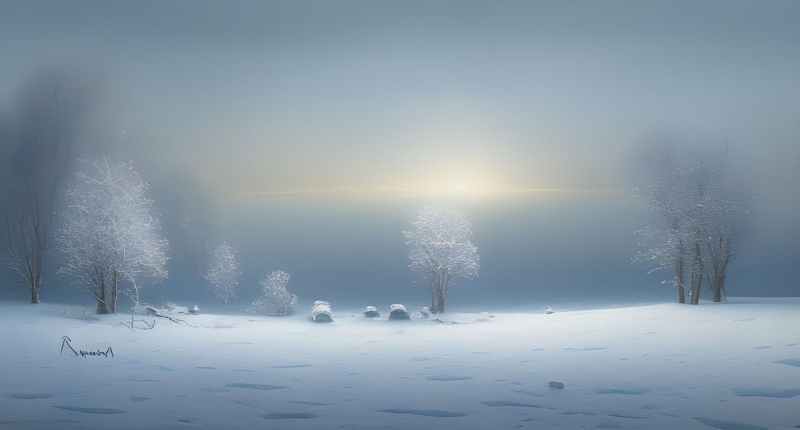 Magical Snowy Winter Beach Landscape in Hyperrealism