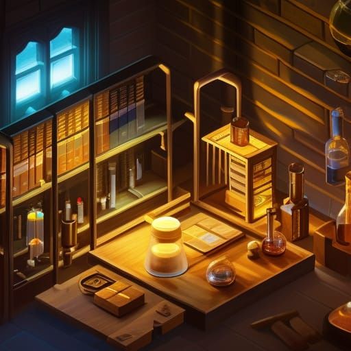 Isometric Medieval Alchemist's Laboratory Digital Art