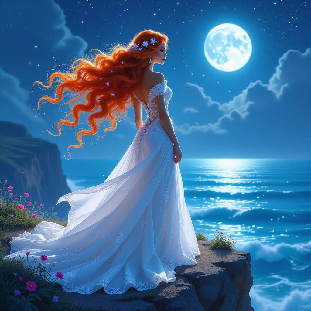 Woman With White Waterfall Hair on Alien Coast