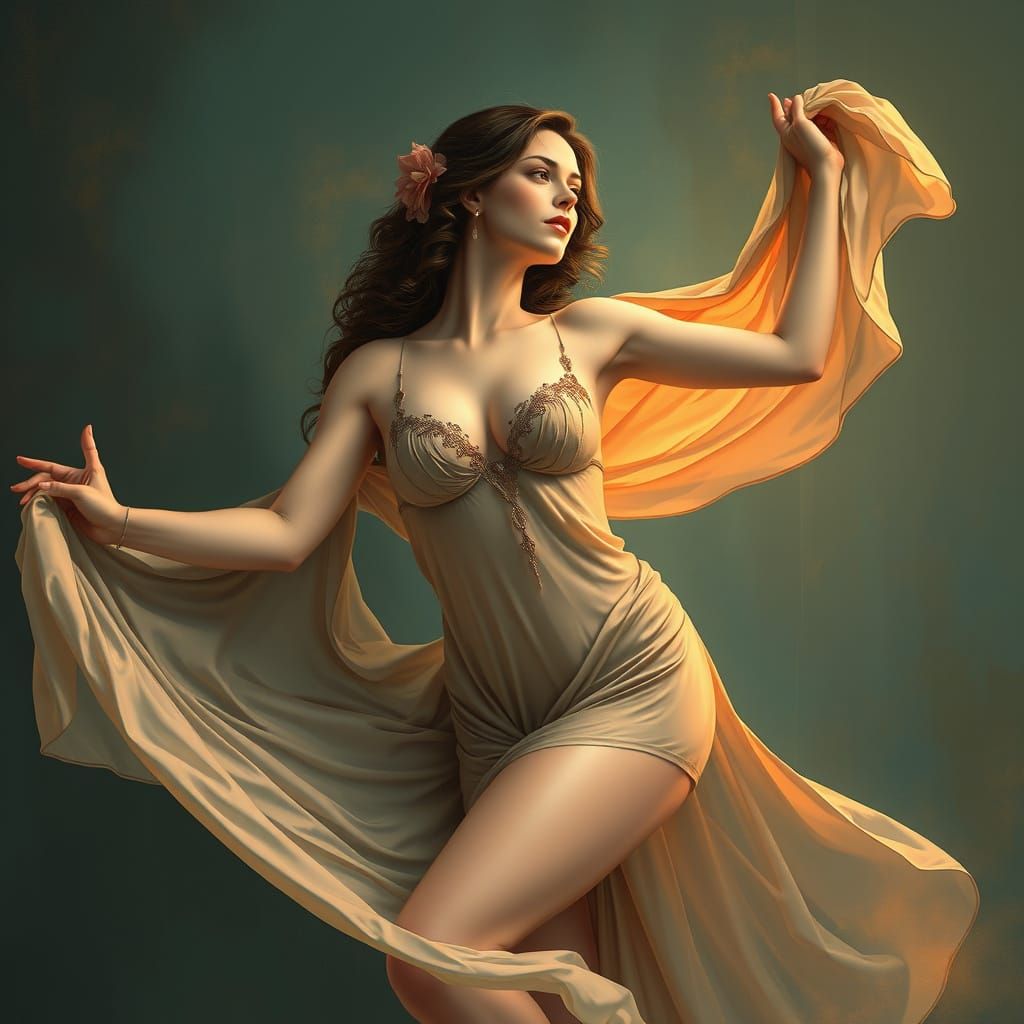 Elegant Woman in Negligee: Art Nouveau Style