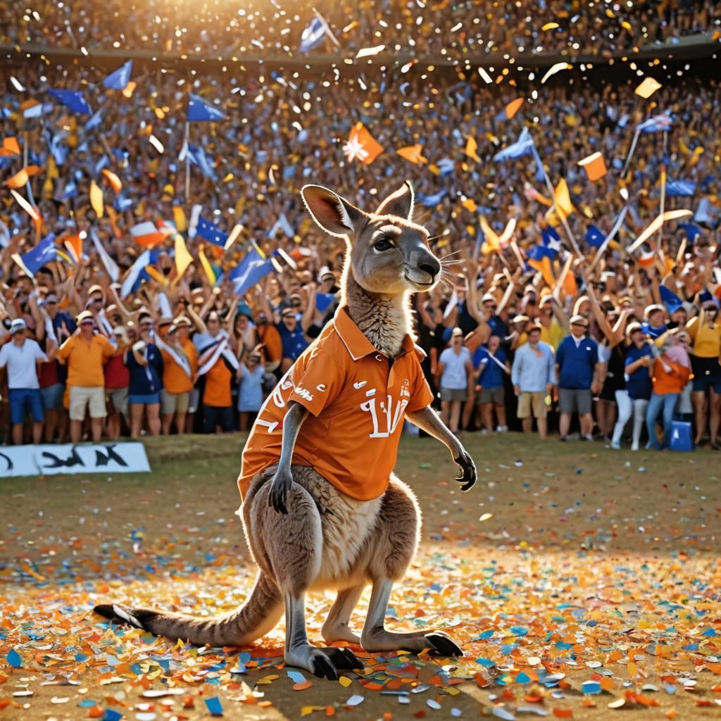 Kangaroo in Stadium with Australian Flags in Fantasy Style