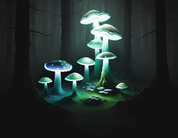 Jellyfish and Toadstool in Mystical Forest: Digital Matte