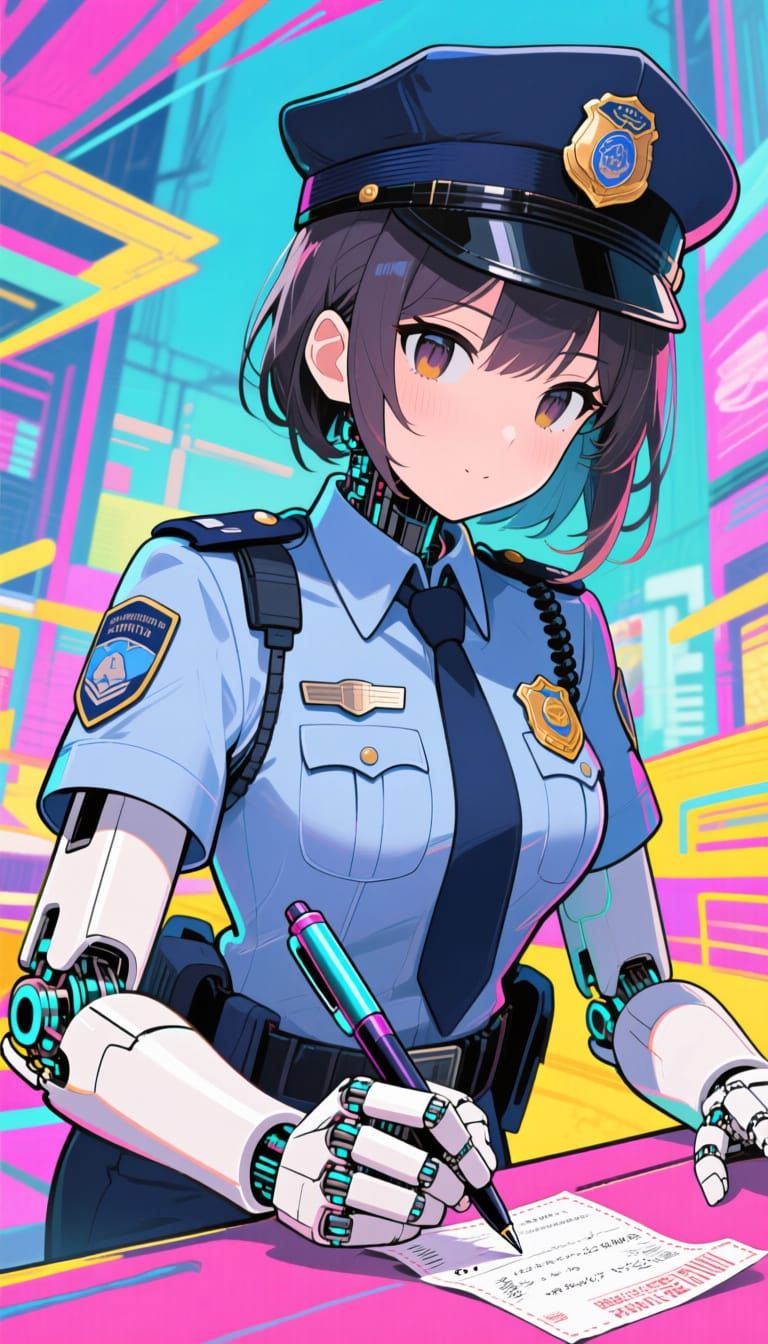 Anime Automaton Girl as Police Officer