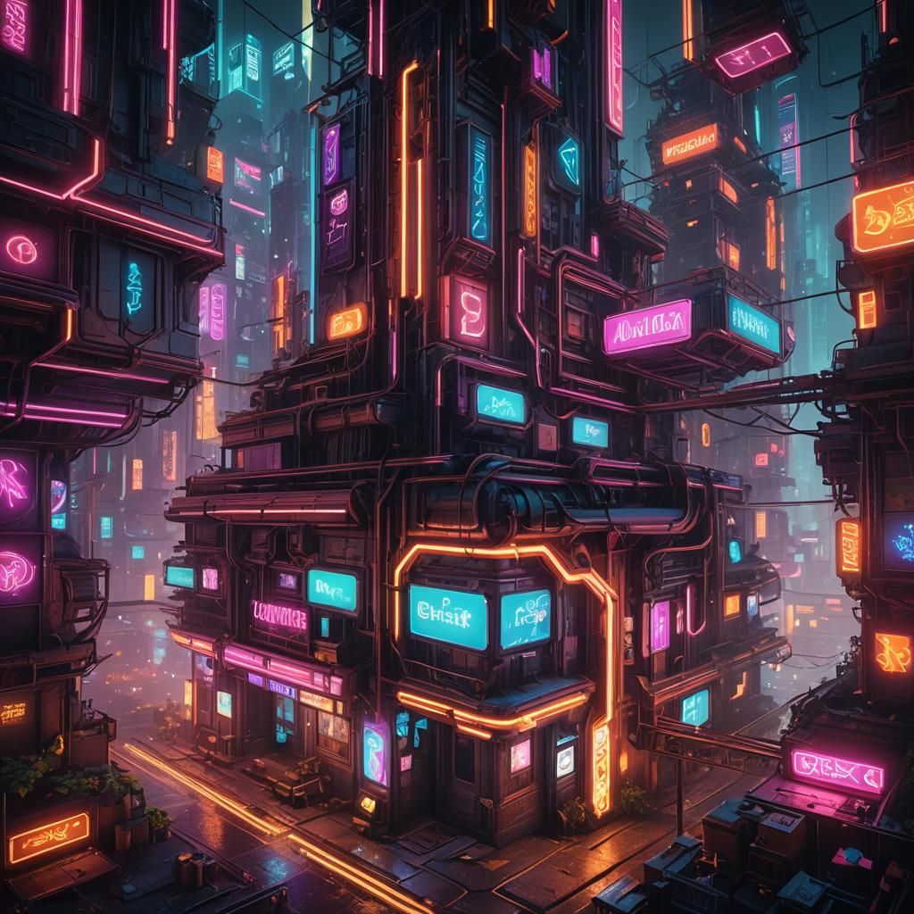 Vibrant Neon Cityscape in Digital Art Style