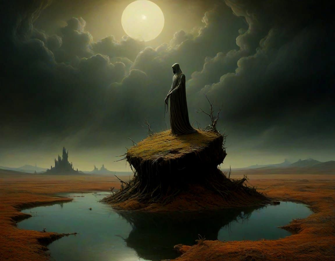 Surreal Water Elemental Emerges in Ruined Landscape Oil Pain...