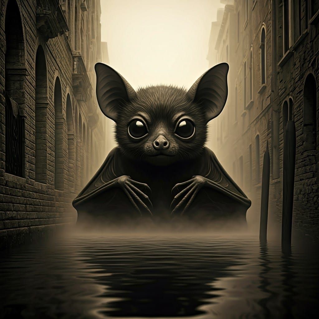 Eerie Bat Emerges from Foggy Venice