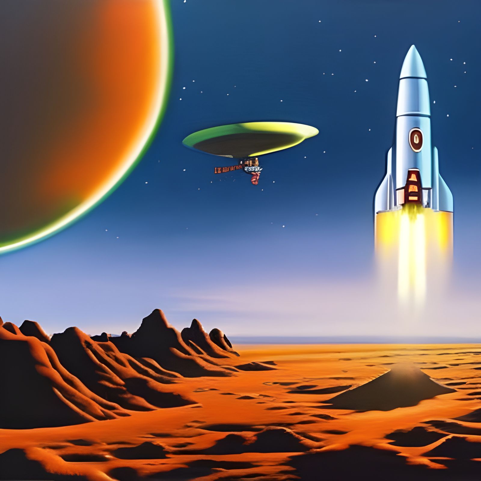 Rocketship Lands on Alien Planet: Digital Acrylic Concept Ar...