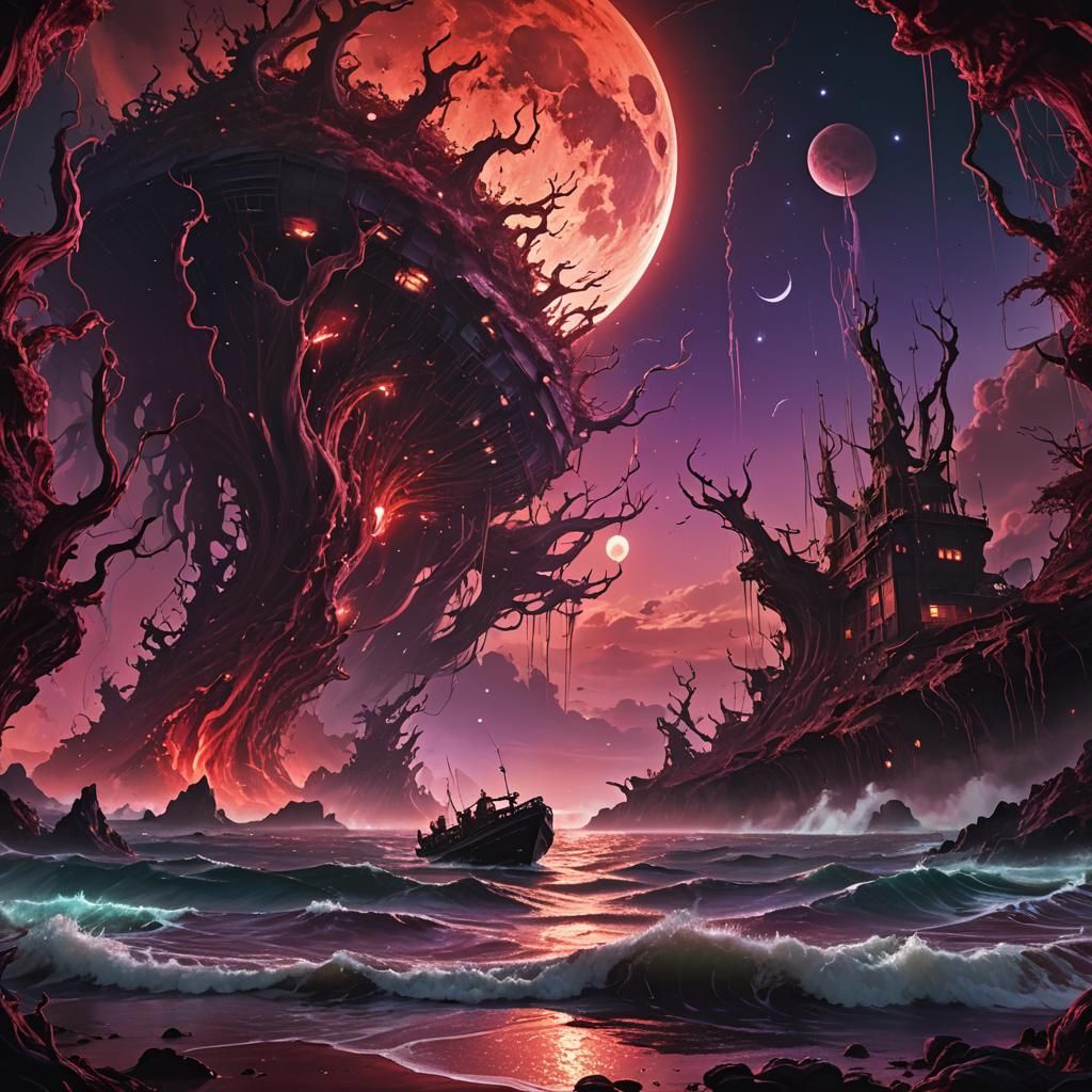 Dystopian Sci-Fi Ocean with Bioluminescent Plants