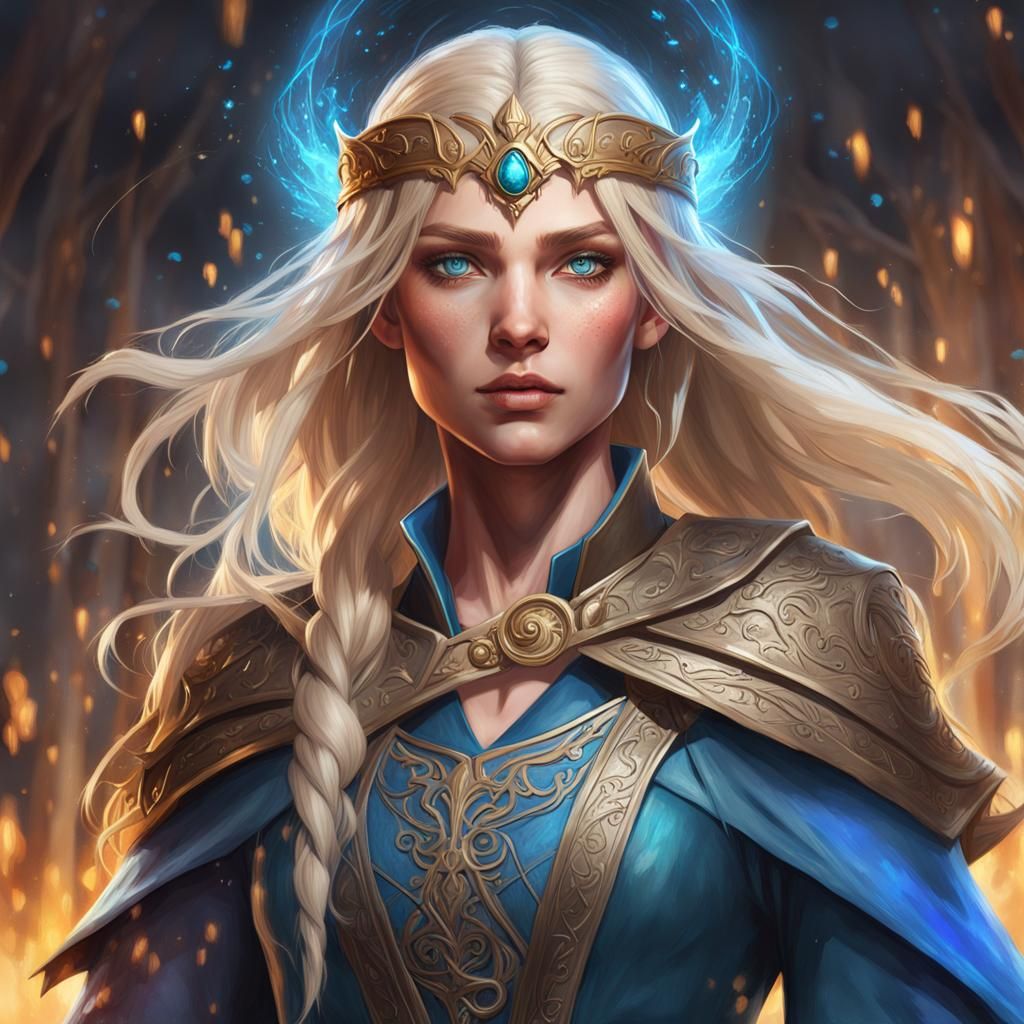 Half Elf Wizard Portrait in Fantasy Art Style