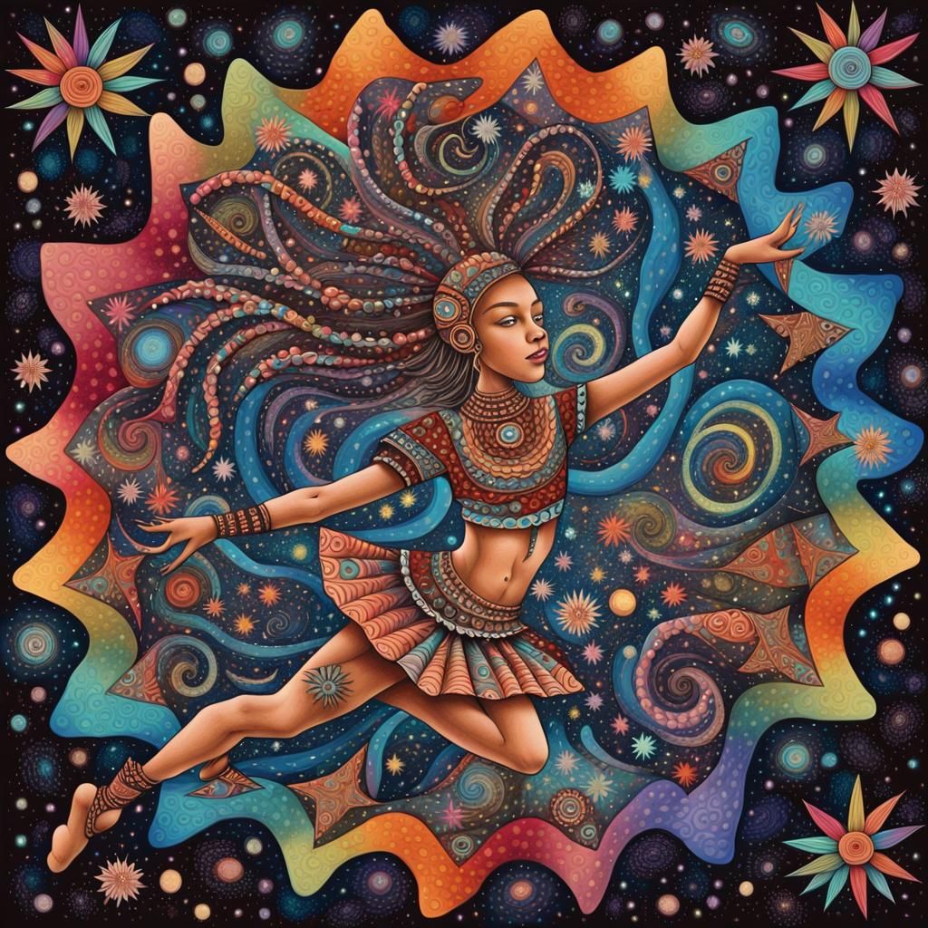 Kachina Dancer in Cosmic Folk Art Vortex