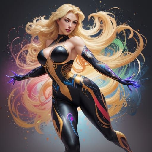 Blonde Pin-Up Woman With Vibrant Aura, Hyperrealistic Splash...