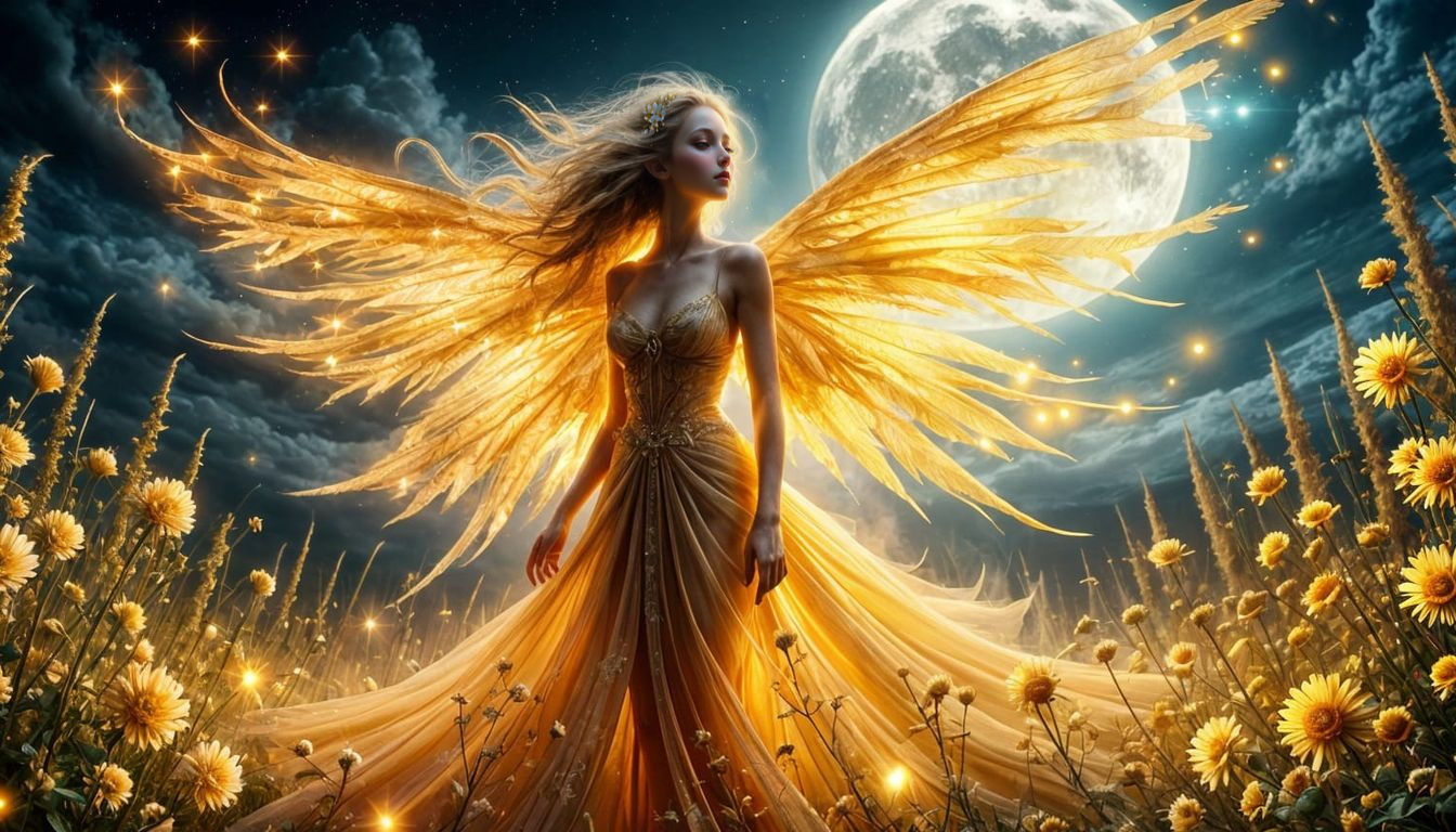 Yellow-Winged Fairy in Romantic Fantasy Scene