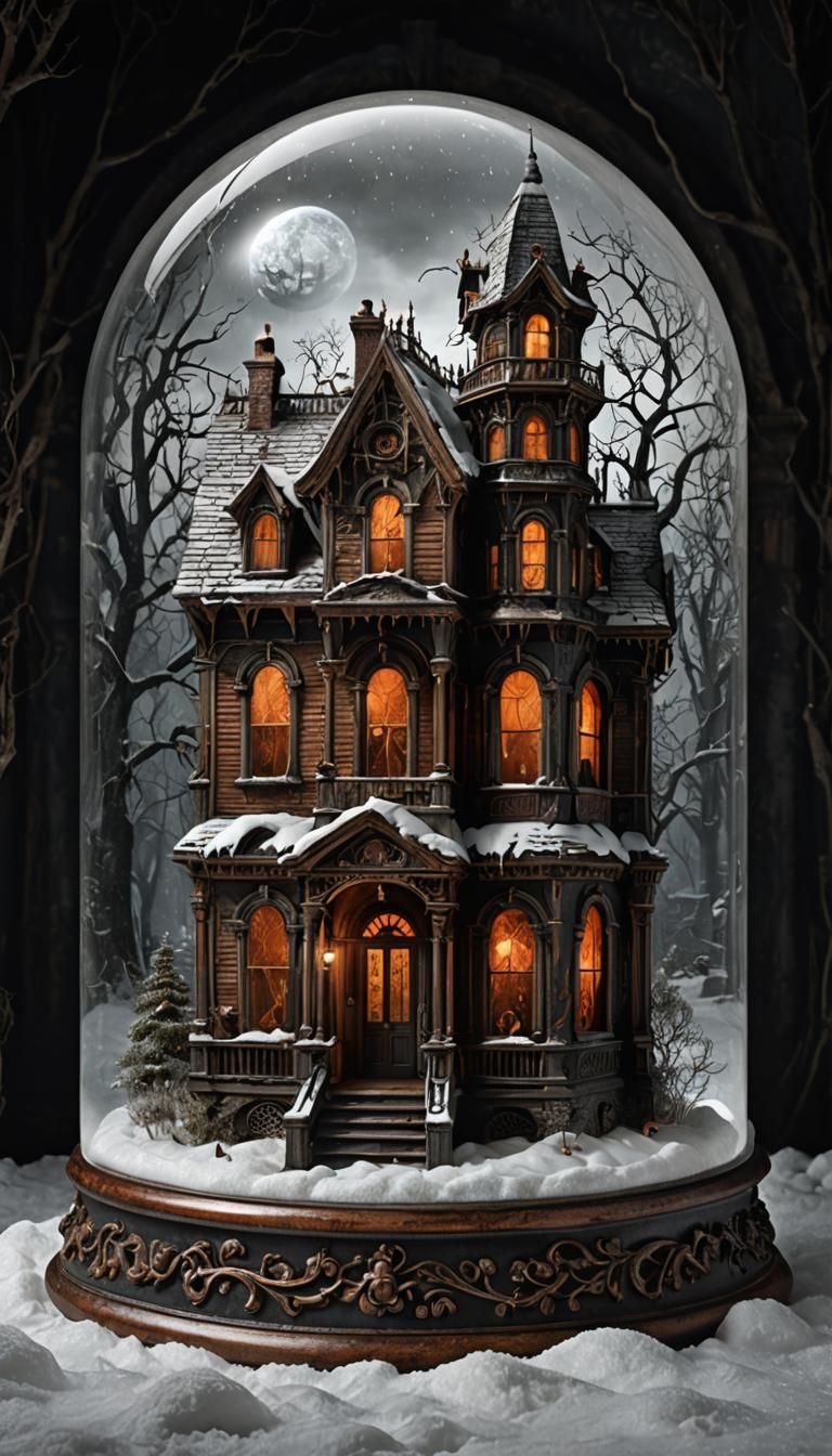 Haunted Victorian House in Snow Globe