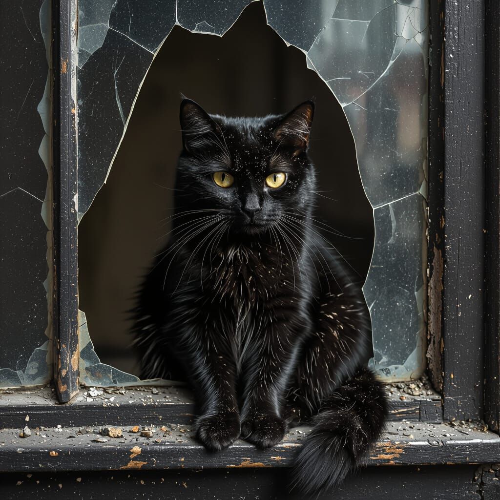 Gritty Photorealistic Image of a Three-Legged Black Cat