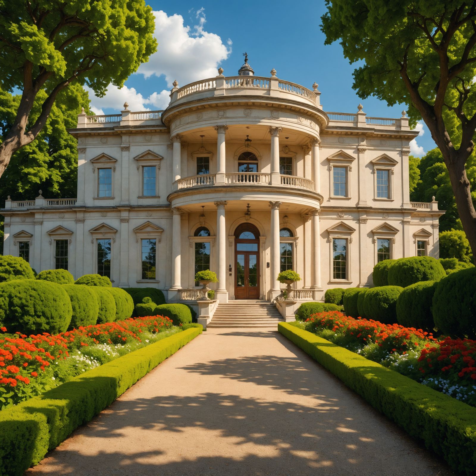 Palladian Mansion in Garden Park: Hyperrealistic HDR Image