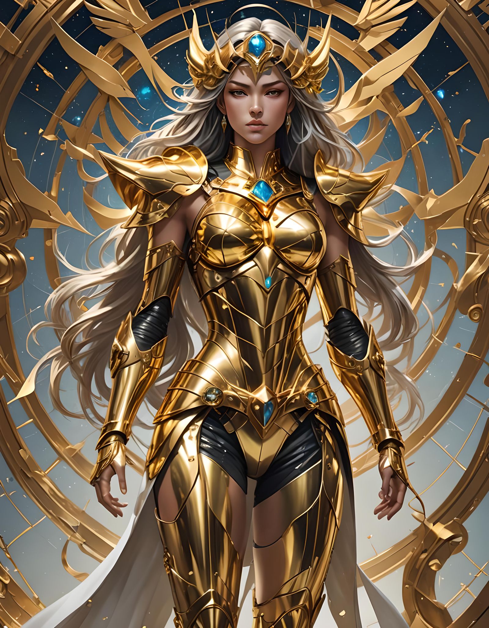 Virgo Zodiac Woman in Gold Armor